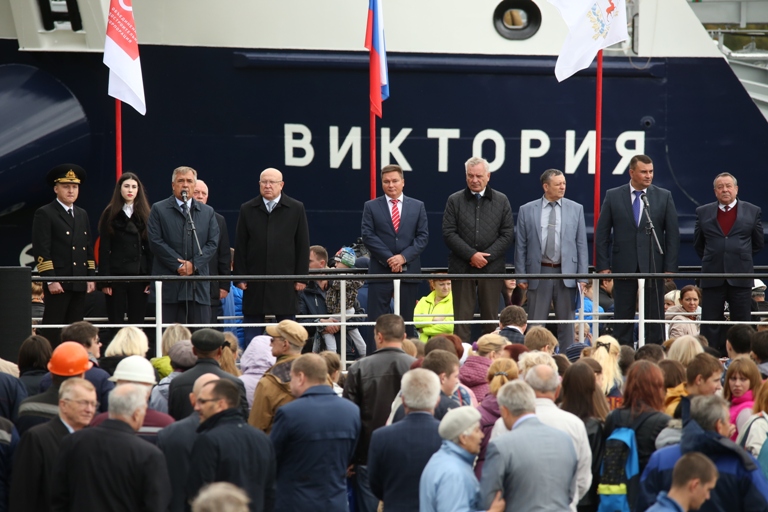 Выступление вице-президента ОСК Евгения Загороднего на церемонии спуска танкера-химовоза «Виктория».